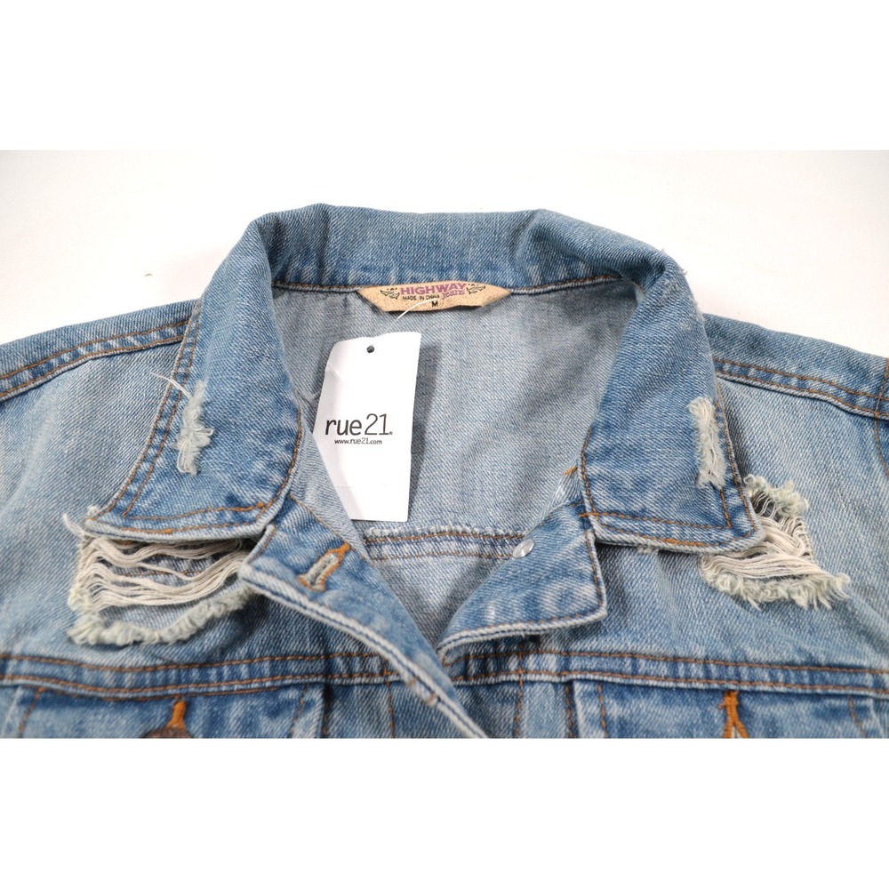 =====Highway Jeans Blue Distressed Denim Jean Crop Jacket‎ Women's Size M Nwt's - Picture 14 of 16